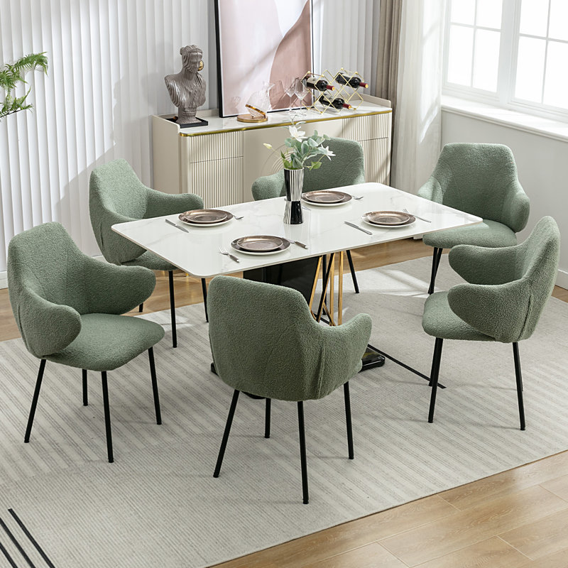 Corrigan Studio Loletia Mid Century Modern Dining Chairs Comfy Sherpa Armless Side Chair with Metal Legs for Living Room Upholstered Kitchen Dining Room Chairs Wayfair